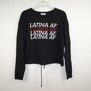 Latina AF Top T-Shirt Women's Size M Black Draw String Trendy Cute Local Lab